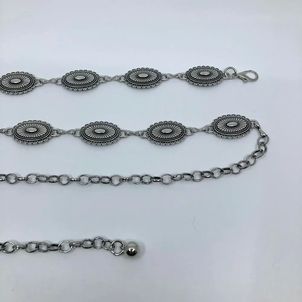 Vintage Y2K Westerncore Silver Chain Concho Belt, 45.5 Inches, X7GA1125
